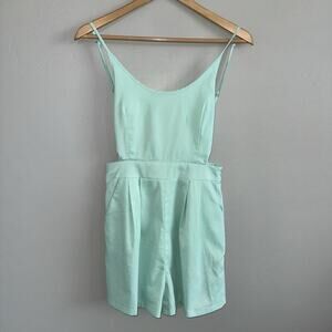 Tea & Cup Women’s Romper Size S Sage Blue Green Open Back Spaghetti Strap